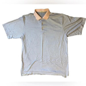 Peter Millar Polo Collared Button Shirt Polka Dot Blue Pink Golf Office Sz Large